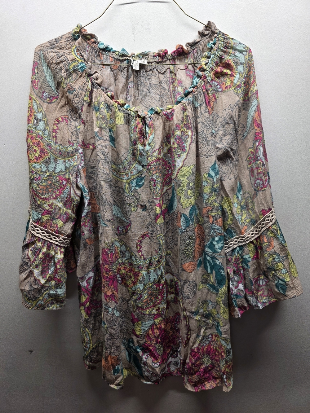 Spense Multi-Color Floral Paisley Peasant Blouse